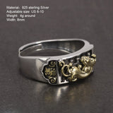 Real S925 Retro Sterling Silver Pixiu Ring Open Type Abacus Men's and Women's Feng Shui Jewelry