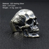 Heavy Punk Skull Rings For Men Real 925 Sterling Silver Jewelry Motorcycle Biker Rings Skeleton Finger Band - GQTORCH Jewelry