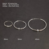 20mm 30mm 42mm Real 925 Sterling Silver Hoop Earrings for Women Round Circle Retro Vintage Antique Style Women's Jewelry