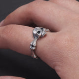 925 Sterling Silver Gothic Skull Head Ring Adjustable Cool Punk Skeleton Rings Hip-hop Retro Party Jewelry Accessories
