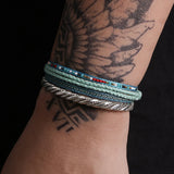 4pcs/set 999 Pure Silver Twist Cuff Bangle Boho Ethnic Style Multilayer Weave Rope Stackable Bracelets Retro Jewelry