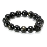 Natural Obsidian Three Coins Pi Yao Beaded Bracelet For Men And Women Gold Color Lucky Brave Troops Chinese Traditional Bracelet - GQTORCH Jewelry