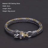 9mm 925 Sterling Silver Dragon Head Braided Bracelet for Men 20cm Vintage Hiphop Punk Two-tone Handcraft Jewelry Accessories
