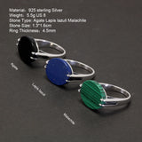 Real Pure 925 Sterling Silver Turkish Ring for Men and Women Prong Setting Black Agate Lapis Lazuli Malachite Jewelry