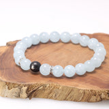 Natural Aquamarine Beads Bracelet with Lotus Finger Meditation Sandalwood Bead 925 Sterling Silver Accessories Men and Women