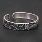 999 Pure Silver Vintage Pixiu Bite Coin Open Cuff Bracelet for Men Black Color Good Luck Fortune Wealth Feng Shui Jewelry