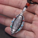 999 Pure Silver Six-Syllable Mantra Rotatable Prayer Wheel Pendant Necklace Om Mani Padme Hum Tibetan Buddhist Jewelry