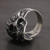 Heavy Punk Skull Rings For Men Real 925 Sterling Silver Jewelry Motorcycle Biker Rings Skeleton Finger Band - GQTORCH Jewelry