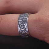 990 Pure Silver Lotus Ring Engraved Heart Sutra Amitabha Adjusted Antiqued Retro Buddhist Amulet Jewelry for Women Men