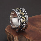 925 Sterling Silver Vintage Retro Six Word Vajra Pestle Ring for Men Women Auspicious Knots Amulet Buddhist Jewelry