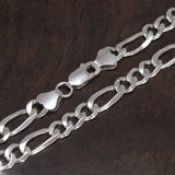 Real 925 Sterling Silver Italian 5mm Diamond-Cut Figaro Chain Bracelet Necklace For Women Men Classic Handmade Jewelry