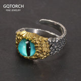 Real Pure Silver S925 Resin Eye Rings for Men and Women Yellow and Blue Adjustable Size Fine Jewelry