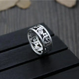 Vintage 999 Sterling Silver Rings For Women and Men Six Words Hollow Design Mantra Buddhist Jewelry