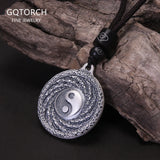 999 Pure Silver Yin Yang Tai Chi Pendant Rope Chain Necklace for Men Women Retro Bagua Eight Trigrams Feng Shui Amulet Jewelry