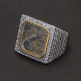 925 Sterling Silver Natural Gemstone Square Signet Ring with Citrine Jade Micro Pave Zircon Luxury Turkish Ring for Men Women