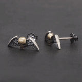 925 Sterling Silver Angel Wing Skull Stud Earrings Gothic Punk Rock Retro Tiny Earrings Trendy Men's Jewelry