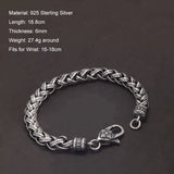 Solid 925 Sterling Silver Six-Word Mantra Braided Link Bracelet Four-Pointed Star Lobster Clasp Tibetan Buddhist Jewelry