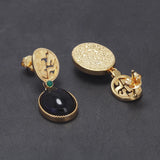 Vintage 925 Sterling Silver Onyx Drop Earrings for Women 18k Gold Plated Luxury Elegant Party Jewelry Gift for Ladies