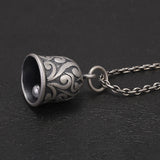 925 Sterling Silver Vintage Bell Pendant Necklace Tinkling Rattling Sound Matte Arabesque Pattern Unisex Charm Luck Jewelry Gift