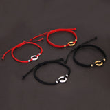 Handmade Braided Red Black String Rope Lucky Couple Bracelet with 925 Sterling Silver Hollow Circle Friendship Bracelet Jewelry