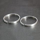 Solid 999 Sterling Silver Jewelry Couple Bangles for Lovers' Sun and Moon Engraved Design Retro Punk Steampunk Accessories