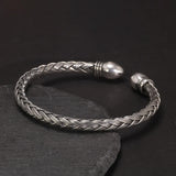 Antique S990 Sterling Silver Woven Bangle Men's and Women's Open Cuff Bracelet for Couples Jewelry Gift