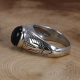 925 Sterling Silver Ring for Men and Women Vintage Thai Silver Angel Wing Cross Black Agate Ring Inlaid with Gemstones Jewelry