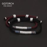 999 Pure Silver Beaded Charms Tibetan Braided Rope Bracelet for Men Women Black Red Color Lucky Rope Wristband Vintage Jewelry