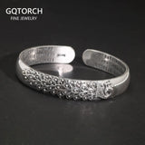 999 Sterling Silver Peacock Opening Cuff Bracelet For Women Heart Sutra Engraved Buddhist Thai Silver Jewelry bangles bracelets