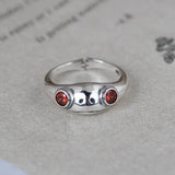 New Design Vintage Adjustable S925 Silver Jewelry  Resizable Size Red Garnet Creative Animal Frog Ring Foe Men And Women