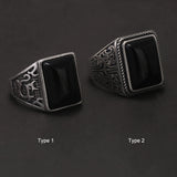 925 Sterling Silver Black Onyx Signet Ring for Men Natural Stone Cool Retro Vintage Punk Turkish Rings Biker Male Jewelry Gift