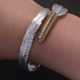 999.9 Pure Silver Bohemia Feather Cuff Bracelet for Men Women Retro Punk Vintage Wrist Open Bangle Party Jewelry Gift
