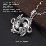 Real 999 Sterling Silver Pisces Hollow Pendant And Necklace Men's and Women's Personalized Gift Vintage Punk Fine Jewelry