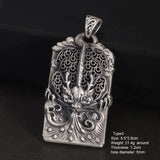 999 Sterling Silver Men's Vintage Auspicious Cloud Square Pendant Carved Dragon and Phoenix Vintage Punk Rock Lucky  Jewelry