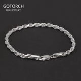 3.3mm 925 Sterling Silver Classic Twist Rope Chain Link Bracelet Unisex Diamond-Cut Braided Rope Bracelet Fashion Jewelry