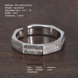 Real 925 Sterling Silver Multiaspect Seven Virtues Engraved Adjustable Ring for Men and Women Simple Design Fine Jewelry