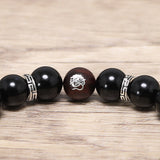 New in Natural Black Agate and Dragon Sandalwood Beads Bracelet 925 Sterling Silver Accessories Punk Jewelry for Men Wholesale