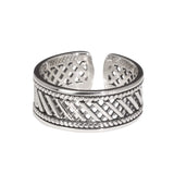 Real 925 Sterling Silver Adjustable US7-10 Ring Men and Women Geometrical Pattern Simple Hollow Design Jewelry