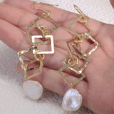 925 Sterling Silver Natural Baroque Pearl Drop Earrings for Women Gold Plated Geometric Exaggerated Fashion Female Jewelry