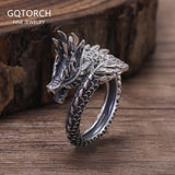 Punk Vintage 999 Pure Silver Dragon Open Finger Ring for Men Adjustable Gothic Fashion Cool Biker Street Party Jewelry