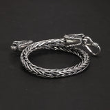 Real Pure 925 Sterling Silver Double Dragon Heads Wristband Handwoven Chain Bracelet Viking Jewelry