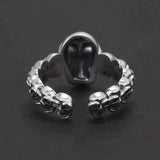 925 Sterling Silver Gothic Skull Ring Adjustable Death Head Open Ring Biker Punk Rock Hiphop Street Party Jewelry Accessories