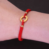 Handmade Braided Red Black String Rope Lucky Couple Bracelet with 925 Sterling Silver Hollow Circle Friendship Bracelet Jewelry