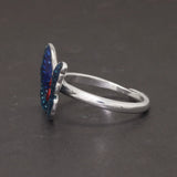 Vintage 925 Sterling Silver Enamel Butterfly Ring Women's Jewelry Ethnic Style Blue Insect Adjustable Opening Jewelry