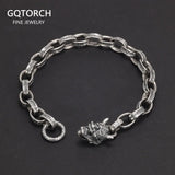 Genuine 925 Sterling Silver Hannya Prajna Bracelet Chain for Men Vine Pattern Engraving Buddhist Jewelry