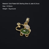Clearance Sale 925 Sterling Silver Puppy Elephant Gemstone Small Pendant for Women 18k Gold Plated Natural Jade Cute Jewelry