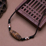 Natural Tibetan Onyx 3 Eyes Dzi Pendant Necklace Adjustable Rope Chain Choker Necklace For Women And Men Buddhism Jewelry - GQTORCH Jewelry
