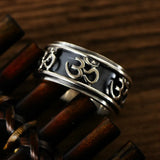 S925 Sterling Silver Retro Thai Silver Trend Sanskrit Rotable Ring Men's Wide Face Fashion Ring