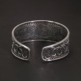 Women's Bangle Silver 999 Hollow Flower Open Cuffs Exaggerated Wide Large Rose Bracelet Retro Jewelry