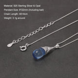 Real 925 Sterling Silver Opal Blue Water Drop Necklace for Women Luxury Elegant Trendy Jewelry